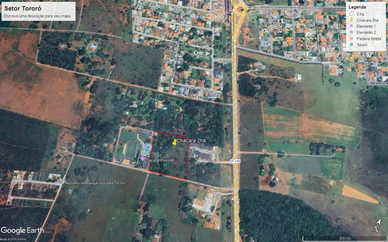 Terreno plano com área de 2ha – 20.000,00 m². Fica localizado no km 1,5 da DF 14...