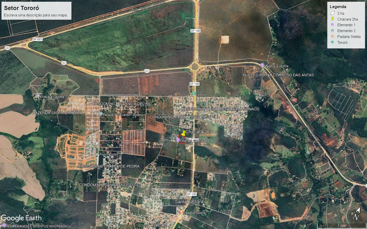 Terreno plano com área de 2ha – 20.000,00 m². Fica localizado no km 1,5 da DF 14...