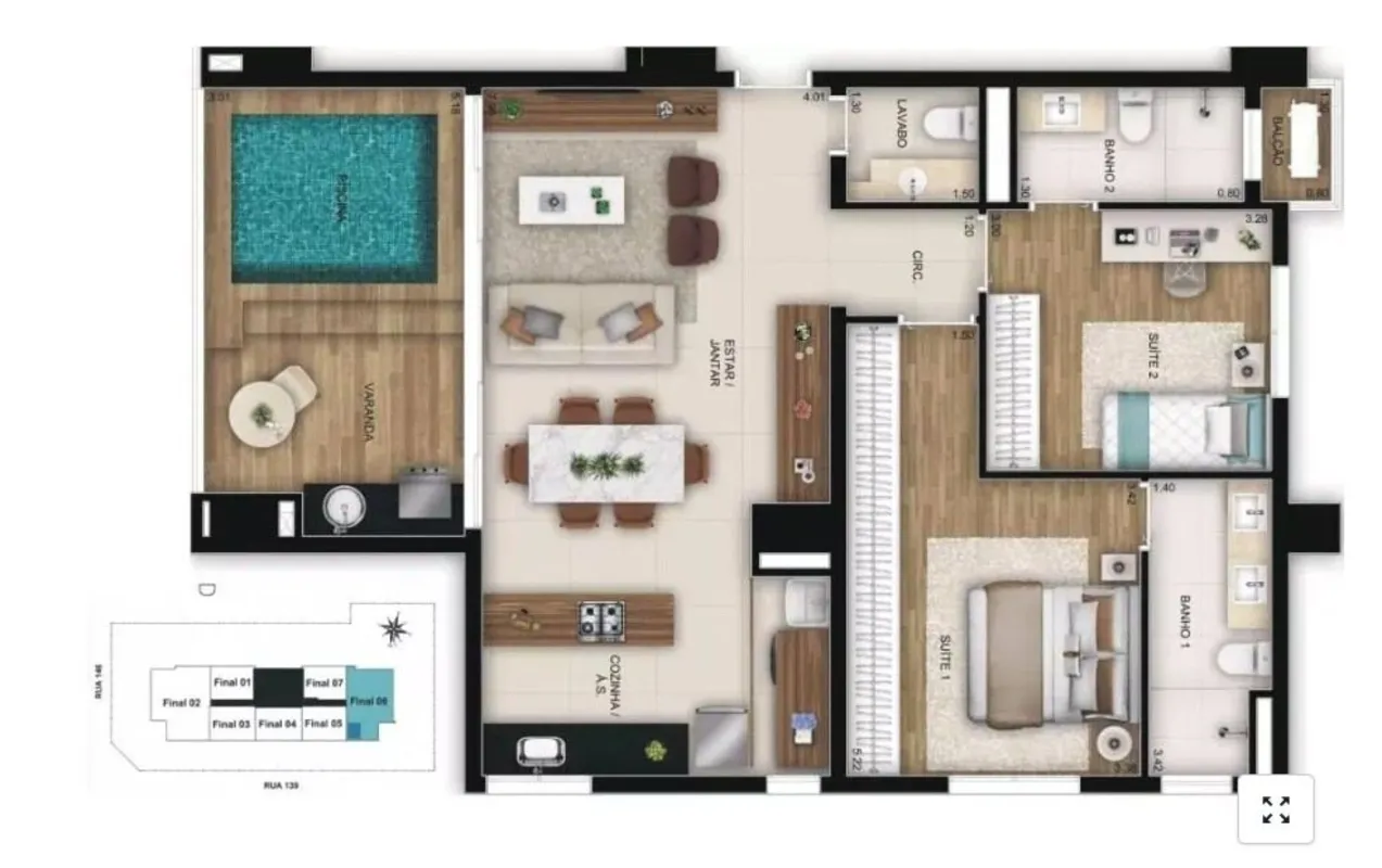 O Opus Gyro Rooftop, da Opus tem a planta de 96 m², 2 suítes. O Setor Marista fo...