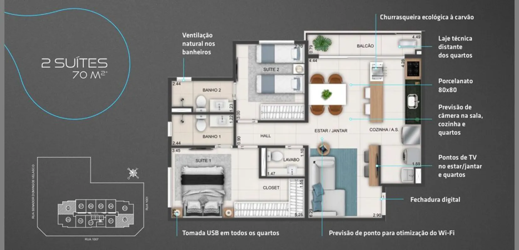 Smart Parque Areião – 2 Suítes | GoiâniaApartamento de 70m², em andar alto (18º)...