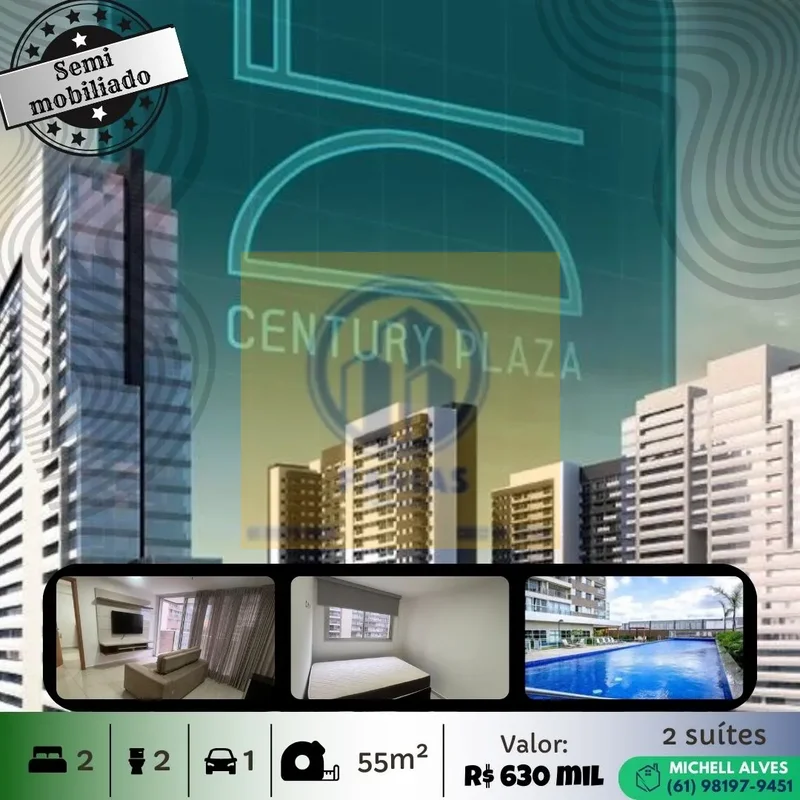 DF CENTURY PLAZA (2 SUÍTES/SEMI-MOBILIADO)Belíssimo apartamento com 2 suítes;- U...