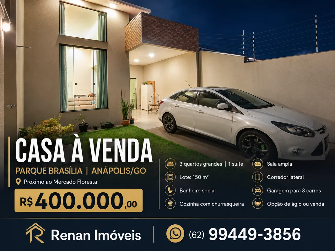 CASA À VENDA – PARQUE BRASÍLIA | ANÁPOLIS/GO?? Próximo ao Mercado FlorestaSe voc...