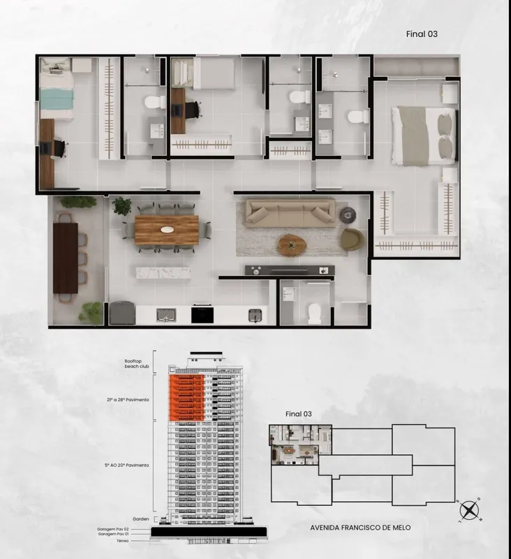 Apartamento de 107 m2 com closet , esse apartamemto fica com vista definitiva pa...
