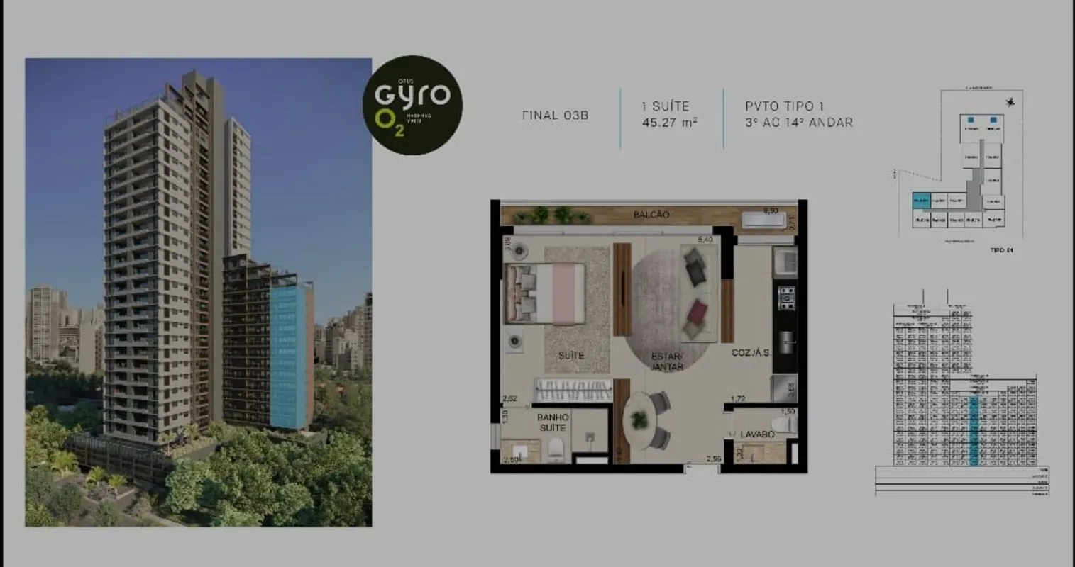 Giro O2 – Inteligência para Investir Bem Studios de 52m², pensados para quem bus...