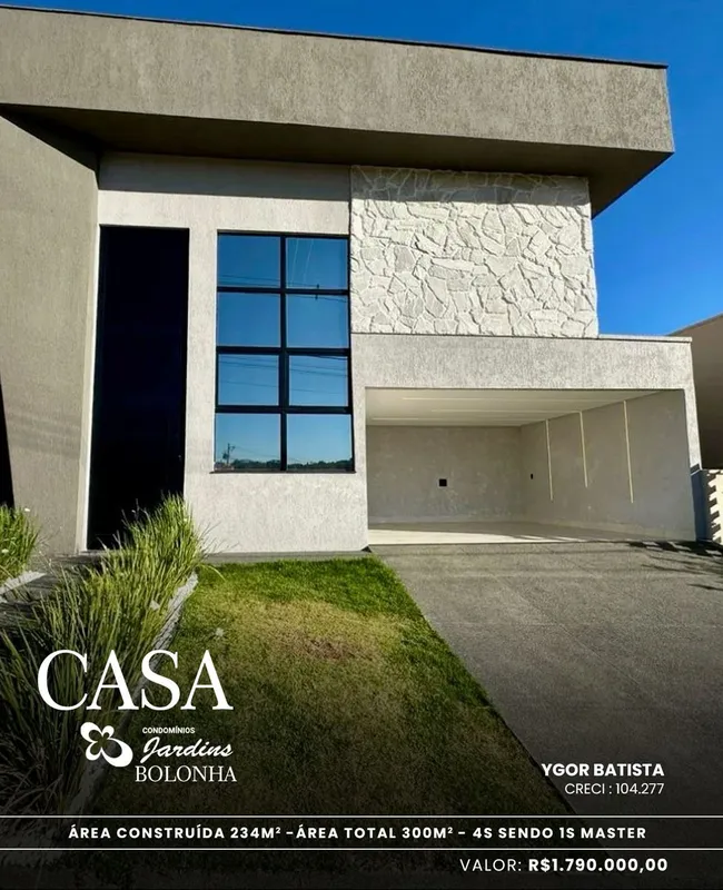  Terreno: 300 m2• Construção: 234 m2• Suítes: 4 suítes plenas (Master com banhei...