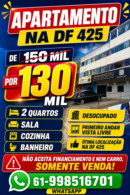 VENDO! APARTAMENTO NA DF 425.O mesmo é composto de; 2 quartos; Sala; Cozinha amp...