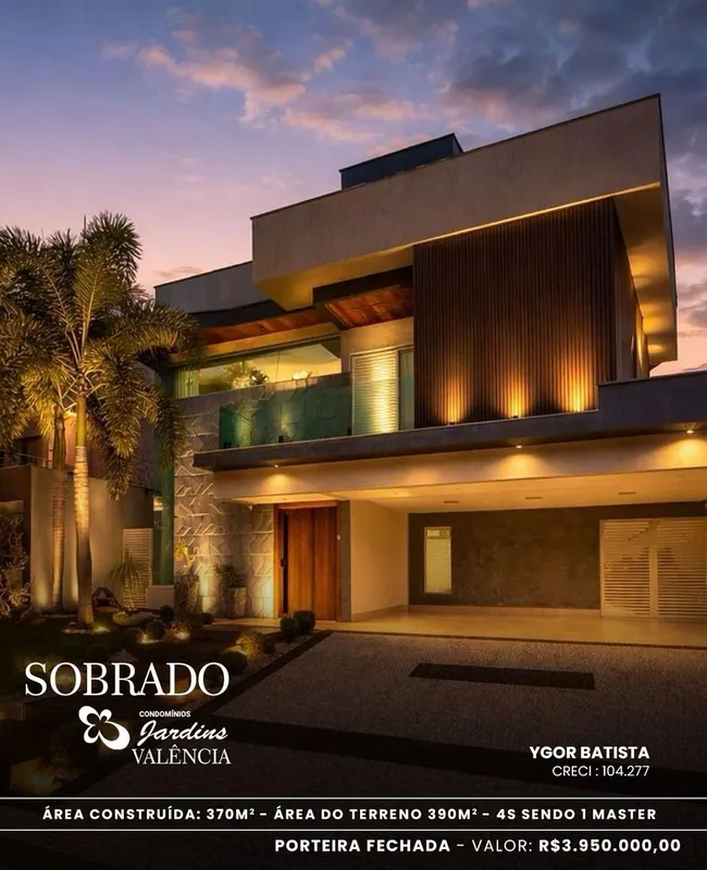 - Sobrado porteira fechada Jardins Valência- ?Área total 390m2- ?área construída...