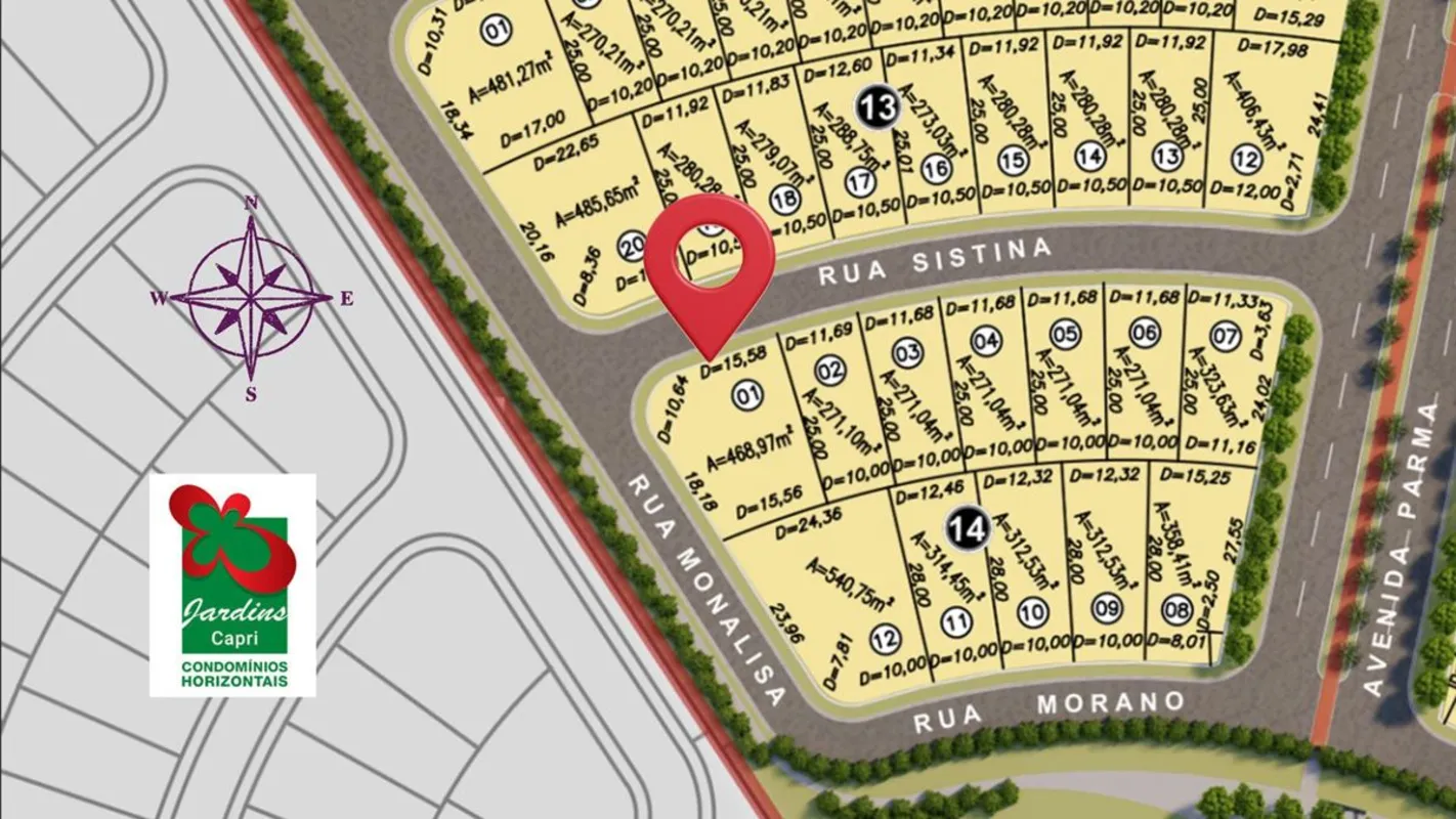 Excelente lote de esquina com 468,97m², localizado na parte alta do condomínio, ...