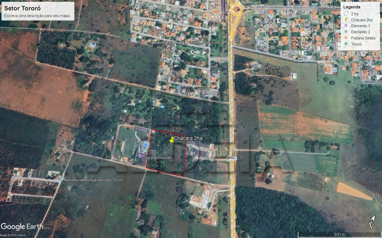 Terreno plano com área de 2ha – 20.000,00 m². Fica localizado no km 1,5 da DF 14...
