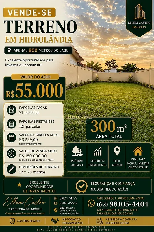 ?? VENDE-SE ÁGIO DE LOTE EM HIDROLÂNDIA ???? Setor Benjamin?? Rua João Pinto Gom...