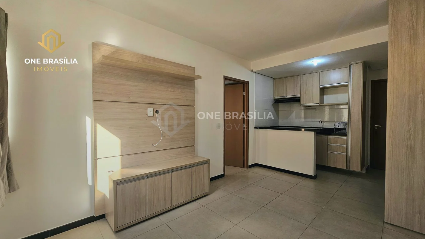 APARTAMENTO 1 QUARTO - LAZER COMPLETOSala com painel de TV e HackCozinha america...