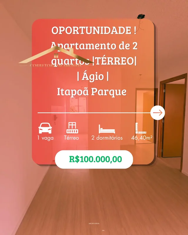 VENDE-SE ÁGIO apartamento de 2 quartos Original TÉRREO no imItapoã Parque por R$...