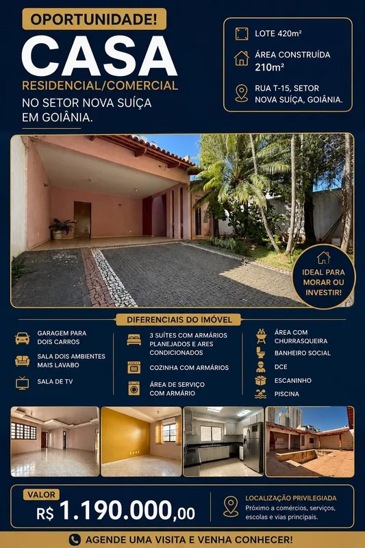 Casa Residencial/Comercial à Venda no Setor Nova Suíça – GoiâniaExcelente oportu...