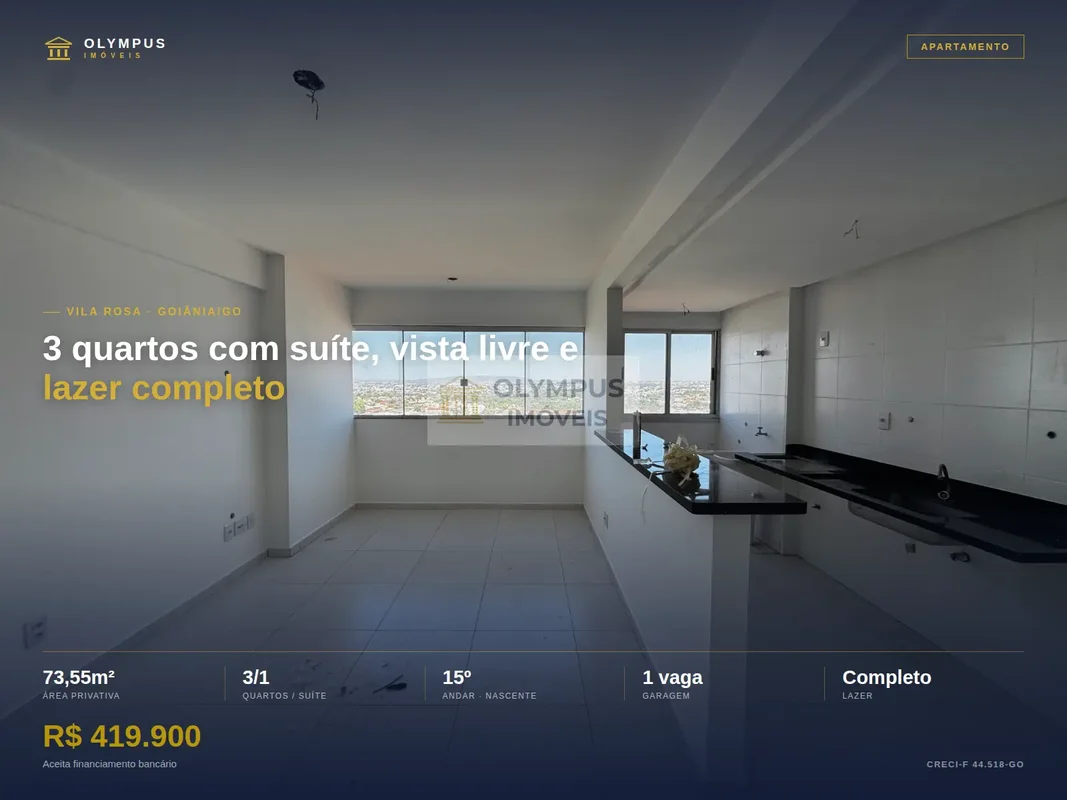 Apartamento de 3 quartos com suíte, vista livre e lazer completo na Vila RosaApa...