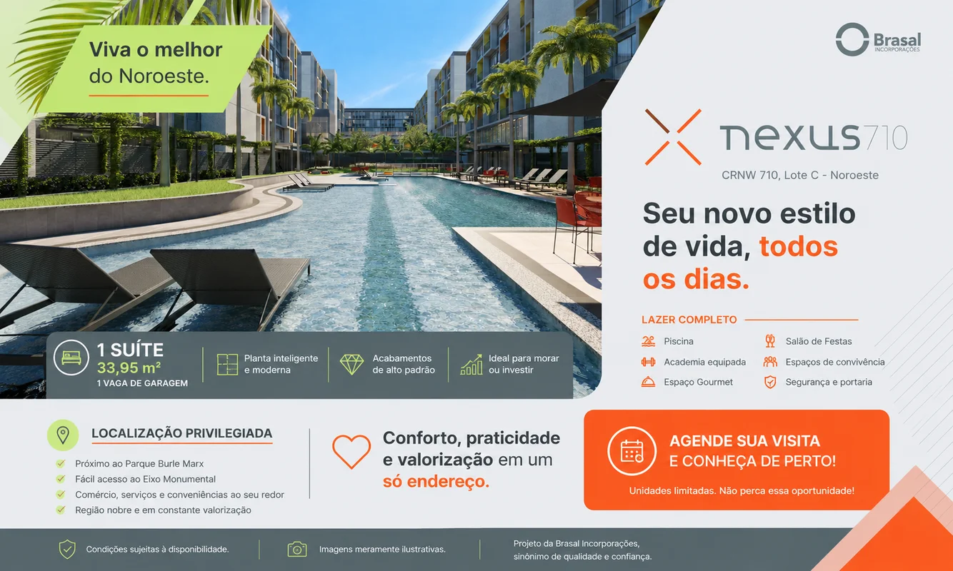 Apartamento de 1 Suíte à Venda no Noroeste | Nexus 710 | Brasal Incorporações | ...