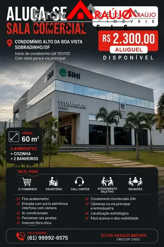 DescriçãoSALA Comercial para Aluguel – 60 m² | Condomínio Alto da Boa Vista sobr...