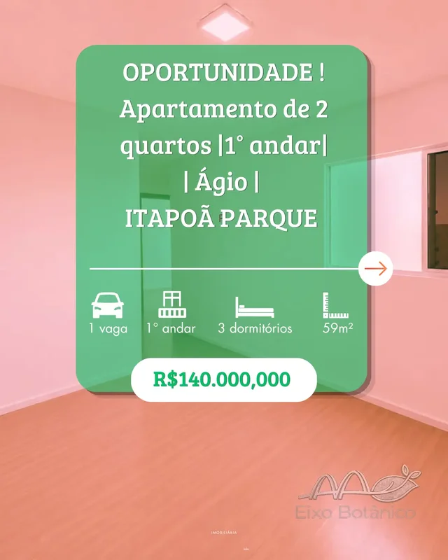 OPORTUNIDADE!!!*VENDE-SE ÁGIO* apartamento de 3 quartos 1° andar *itapoã parque ...