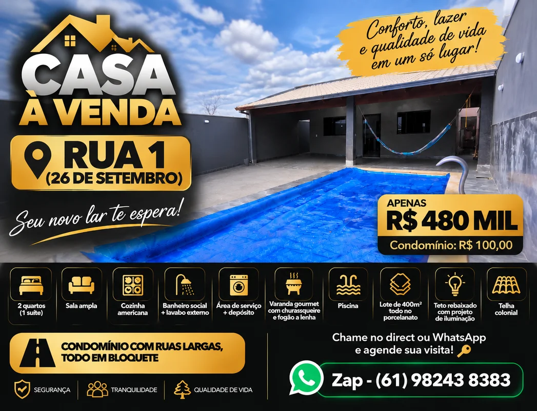 Casa Residencial à Venda – Rua 1 - 26 de Setembro/DF - CONDOMINIO FECHADONÃO ACE...