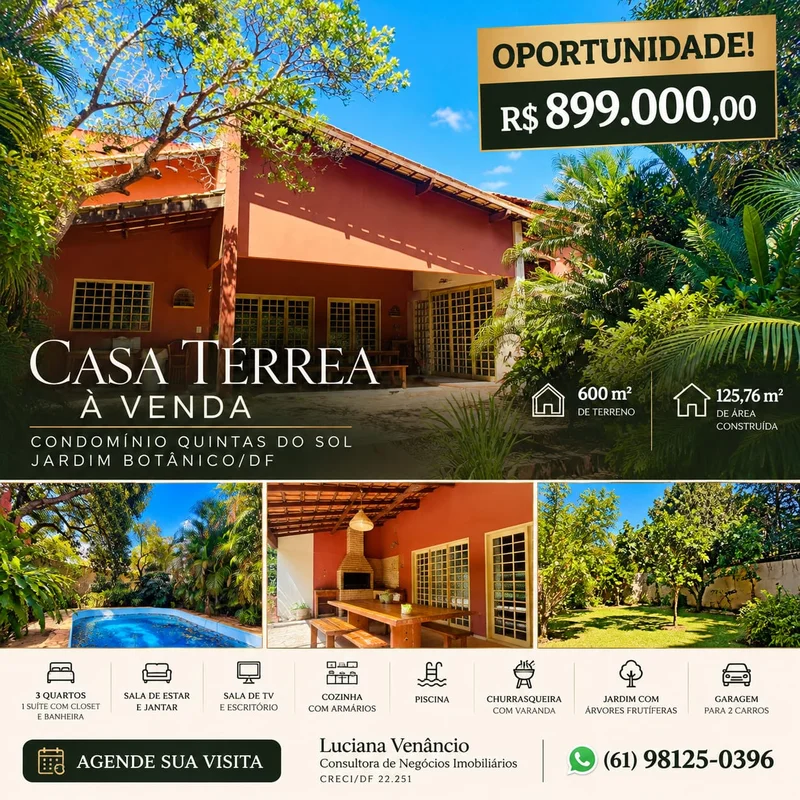 Casa térrea à venda no Condomínio Quintas do Sol – Jardim Botânico/DFExcelente o...