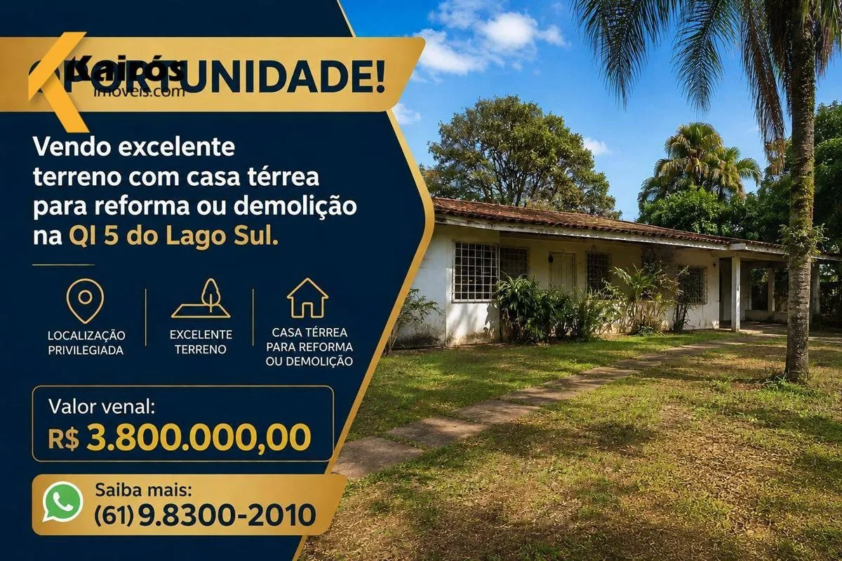 OPORTUNIDADE!Lote de terreno com casa térrea para reforma ou demolição na QI 5 d...