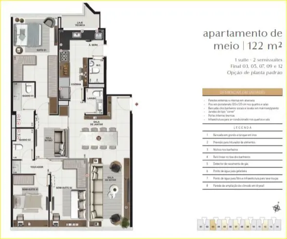 APARTAMENTO, VAZADO VISTA LIVRE 3 e 4 quartos Têm opções de 3 quartos que variam...