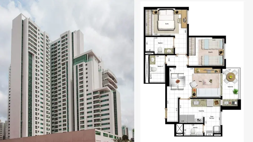 Apartamento 2 dormitórios, sendo uma Suíte com Ar condicionado, banheiro social,...